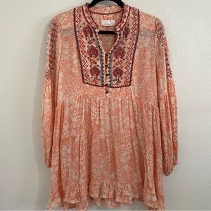 Anthropologie Peach and Red Floral Blouse